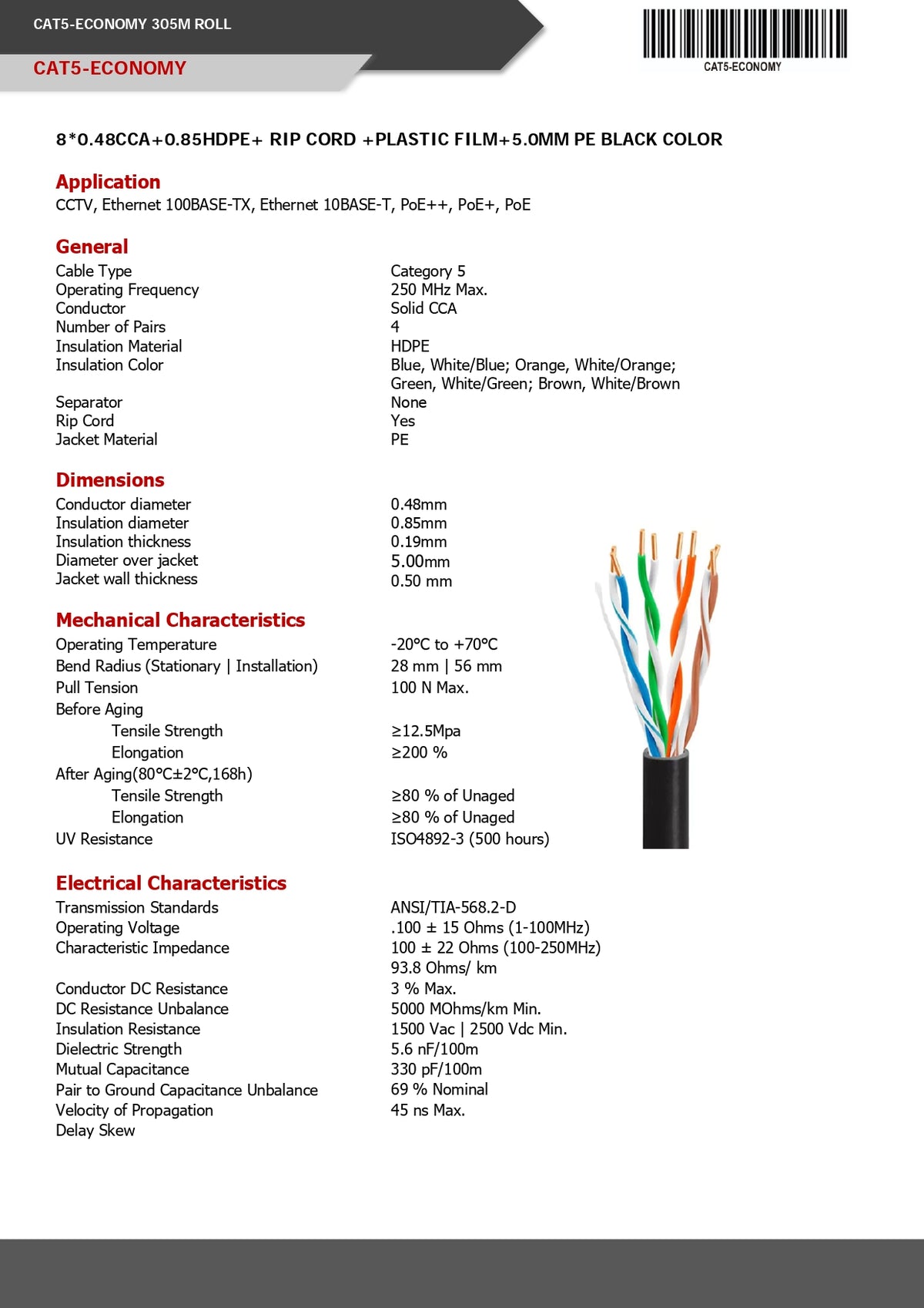 CAT5e CCA Outdoor Ethernet Cable 305m