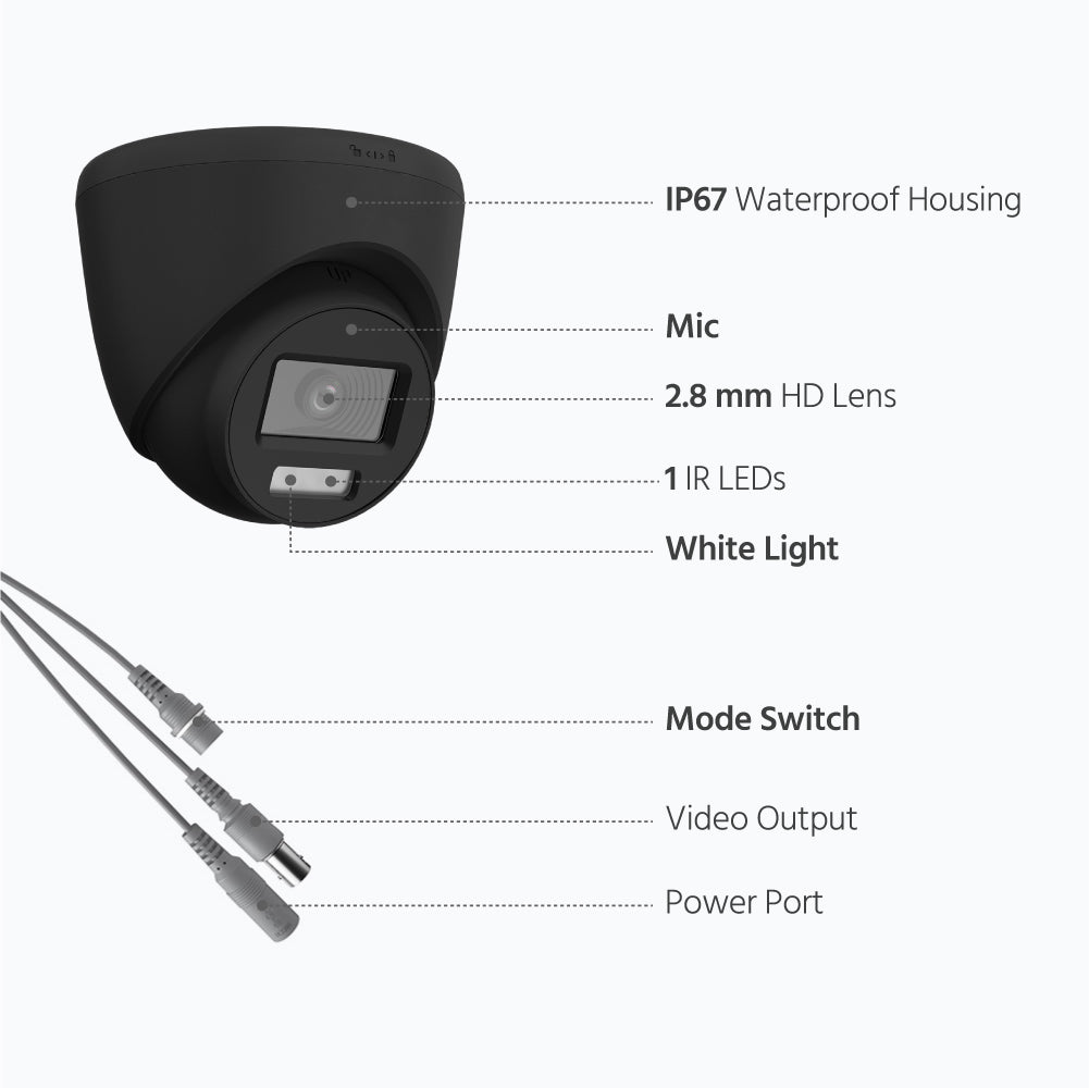 ColorVu 5MP 3K Turret Camera, Smart Hybrid Light, Audio – Black (T259B-HS)