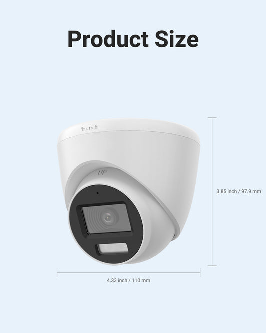ColorVu 5MP 3K Turret Camera, Smart Hybrid Light, Audio – White (T259W-HS)