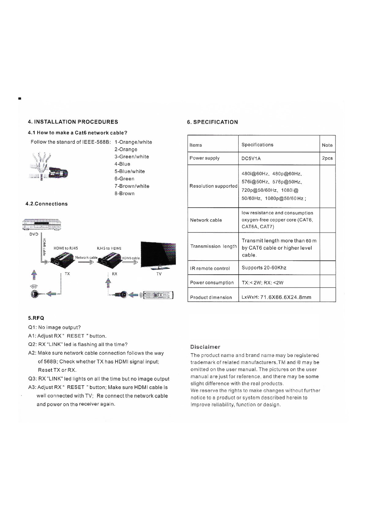 HDMI Extender over Ethernet 1080p 60m