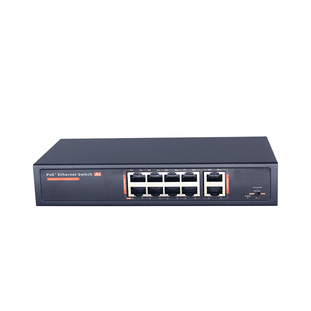 8 Port PoE Switch + 2 Uplink Ports, 10/100Mbps (HA-POES810)