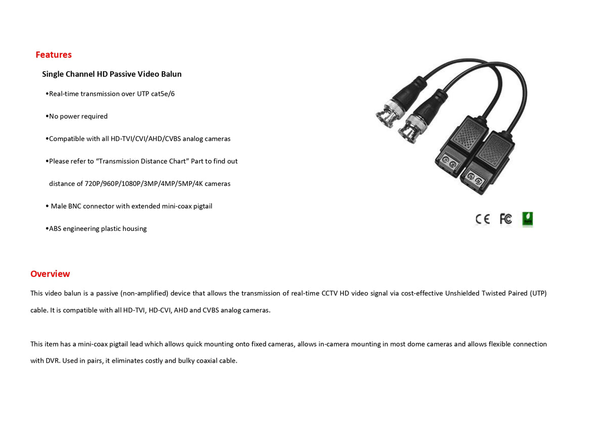 Passive Video Balun – Screw Terminal (HA-B420S)