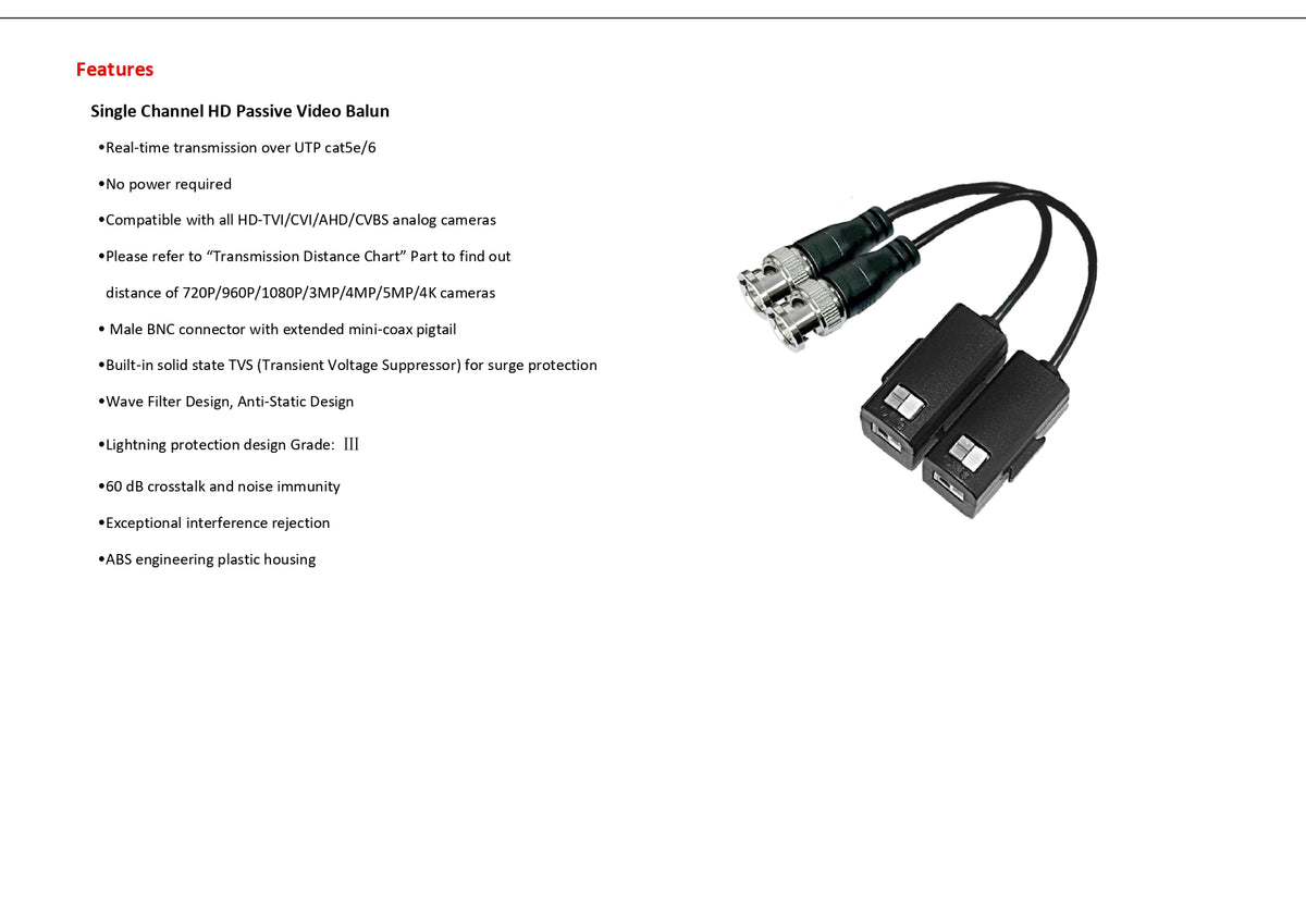Premium Passive Video Balun – Push-Pin Terminal (HA-B820P)