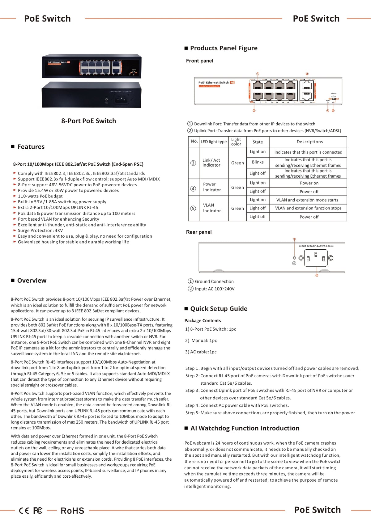 CCTV Power Box 12V 10A, 9 Outputs with PFC (HA-DC810A9W)