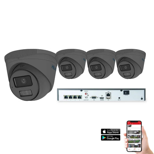 HiLook IP Smart Hybrid ColorVu 4 Camera 4ch 4MP 30m CCTV Kit – Grey (HI-KIT-IPC-HYB-4MP-4-GR)