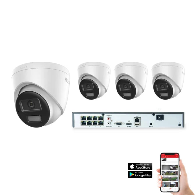 HiLook IP Hybrid ColorVu 4 Camera 8ch 4K 8MP 30m CCTV Kit (HI-KIT-IPC-HYB-8MP-4)