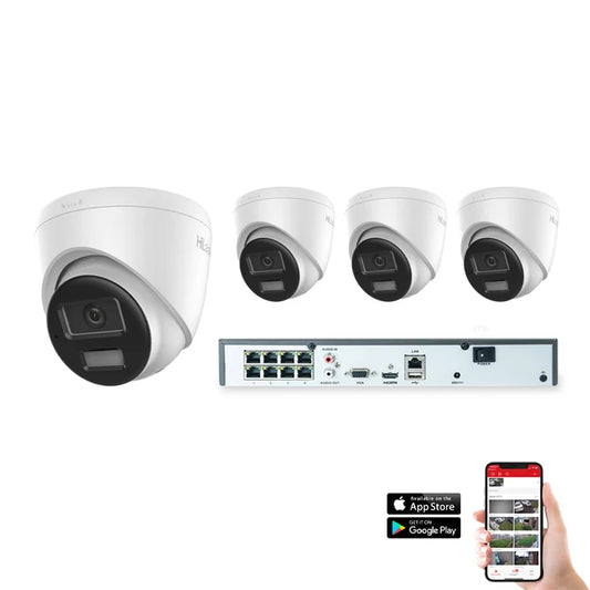 HiLook IP Hybrid ColorVu 4 Camera 8ch 4K 8MP 30m CCTV Kit (HI-KIT-IPC-HYB-8MP-4)
