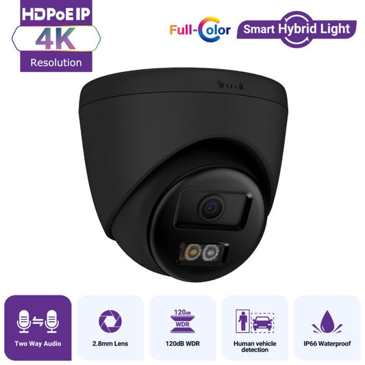 8MP 4K PoE IP Camera, Smart Hybrid Light, Two-Way Audio – Black (IPT280B-HT)