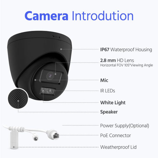 8MP 4K PoE IP Camera, Smart Hybrid Light, Two-Way Audio – Black (IPT280B-HT)