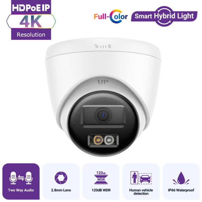 8MP 4K PoE IP Camera, Smart Hybrid Light, Two-Way Audio – White (IPT280W-HT)