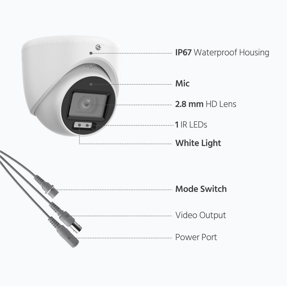 ColorVu 3K Turret Camera, Smart Hybrid Light, Audio – White (T159W-HS)
