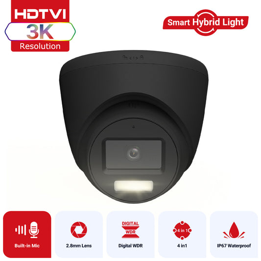ColorVu 5MP 3K Turret Camera, Smart Hybrid Light, Audio – Black (T259B-HS)