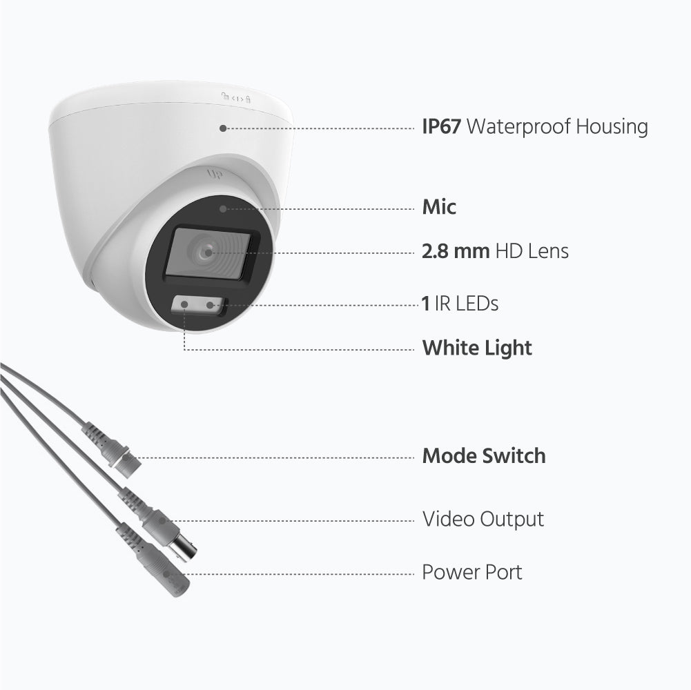 ColorVu 5MP 3K Turret Camera, Smart Hybrid Light, Audio – White (T259W-HS)